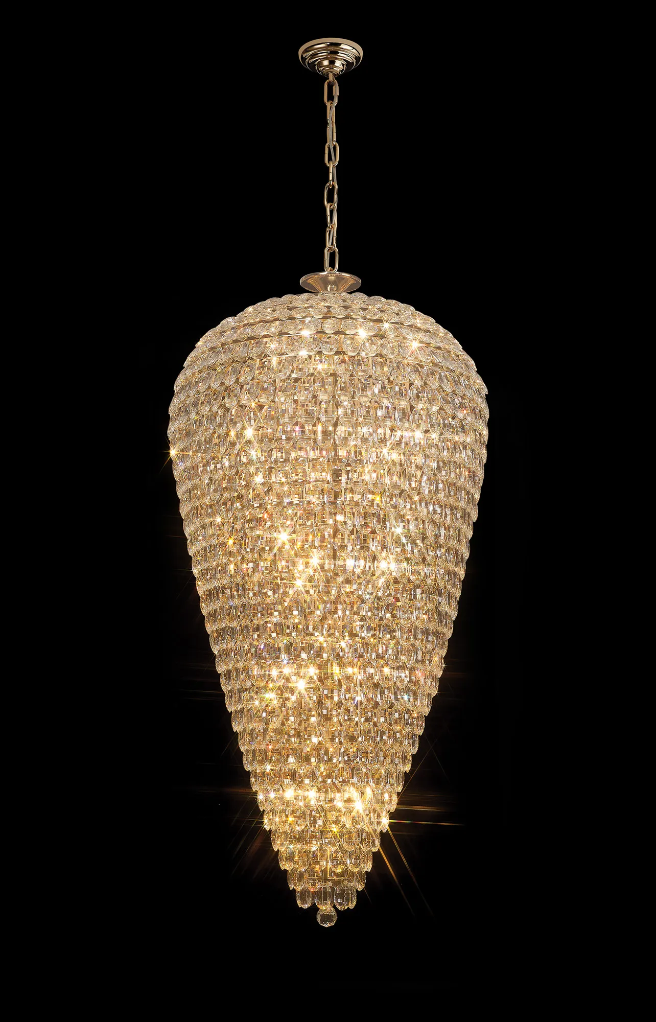 Coniston French Gold Crystal Ceiling Lights Diyas Statement Crystal Fittings